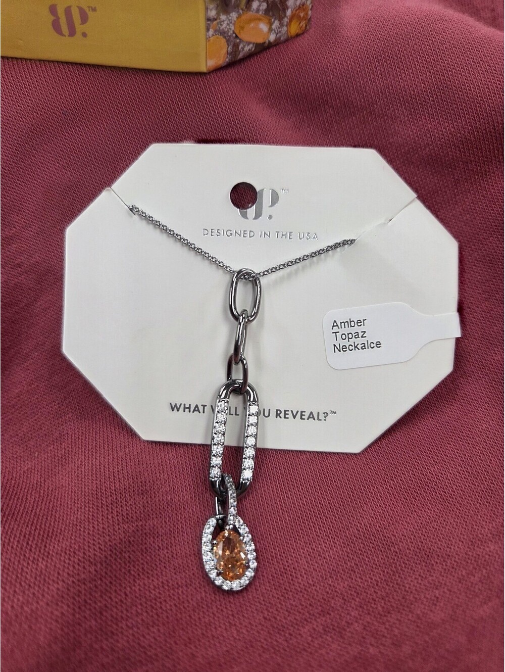 Bomb Jewelry Amber Topaz Necklace with Hematite Plating, 18" Length with Extenst